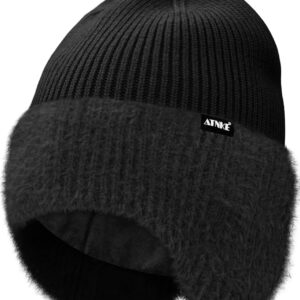 ATNKE Knitted Beanie Hat with Ear Flaps for Men and Women, Stretchy Thick Warm Fleece Lined Everyday Winter Soft with Cuffs Wooly Skull Hat Gifts