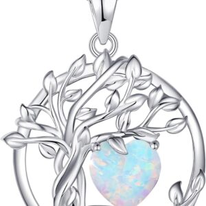FANCIME Tree of Life Birthstone Necklace for Women 925 Sterling Silver Tree of Life Birthstone Pendant Necklace Jewellery Gifts for Women Girls Chain Length: 40 + 5 cm