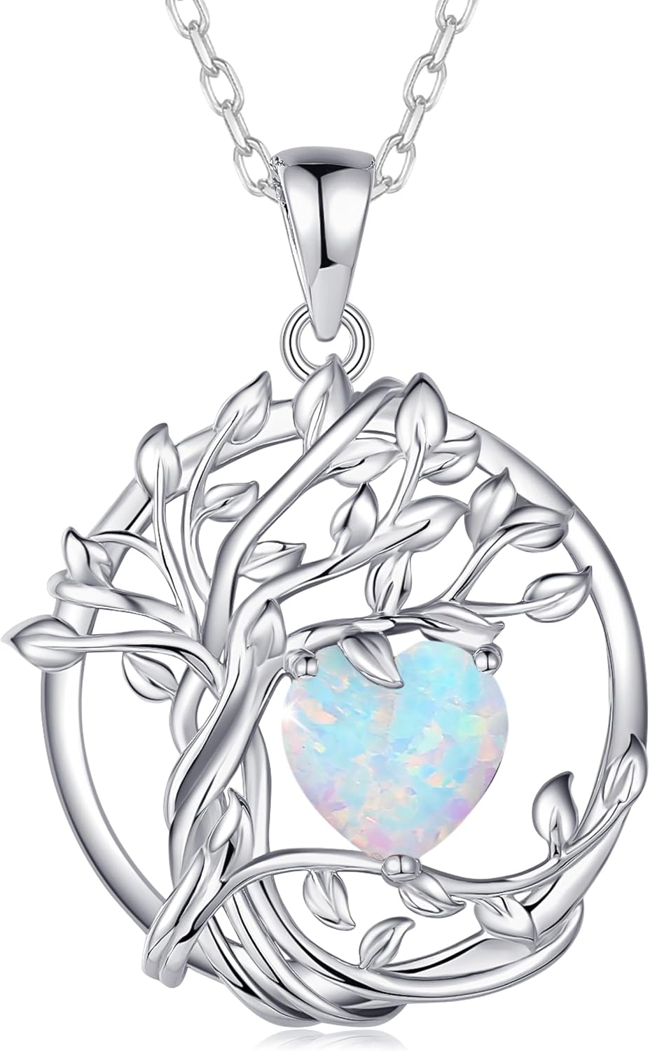 FANCIME Tree of Life Birthstone Necklace for Women 925 Sterling Silver Tree of Life Birthstone Pendant Necklace Jewellery Gifts for Women Girls Chain Length: 40 + 5 cm