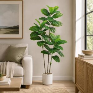Artificial Fiddle Fig Tree 150 cm Artificial Plants Large with White Pot