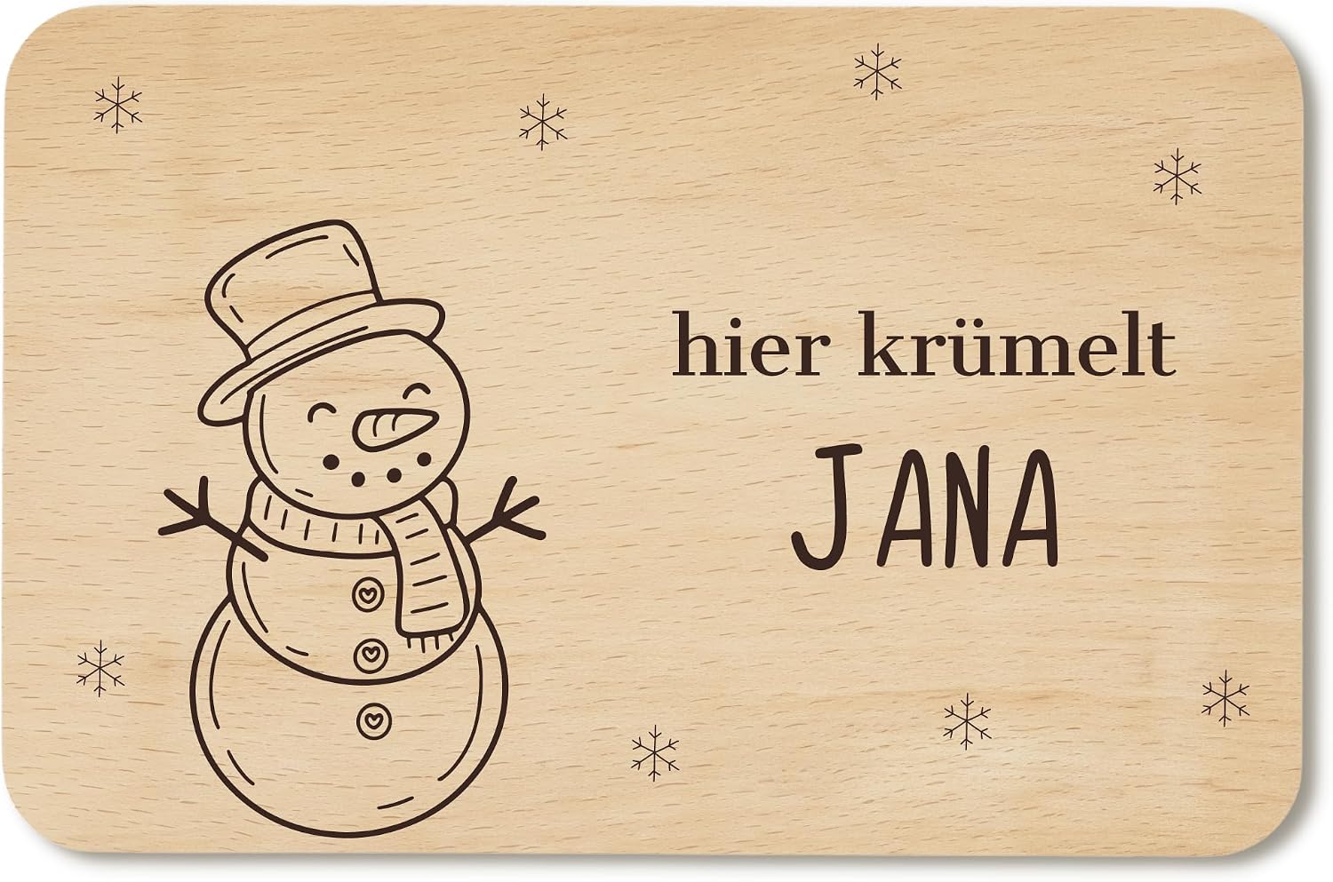 Breakfast Board Christmas with Desired Engraving – Personalised Gifts Children – Board Children – Gift Idea Christmas – Wooden Board (Snowman)