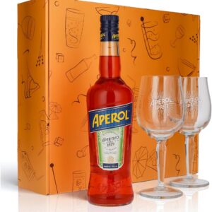 Sipply Gift Set 3-Piece with 2 Signature Spray Glasses and 1 Bottle of Aperol Spray 0.7 L 11% Vol. with Gift Box: Orange Gift for Women Men Dad Girlfriend for Christmas Easter