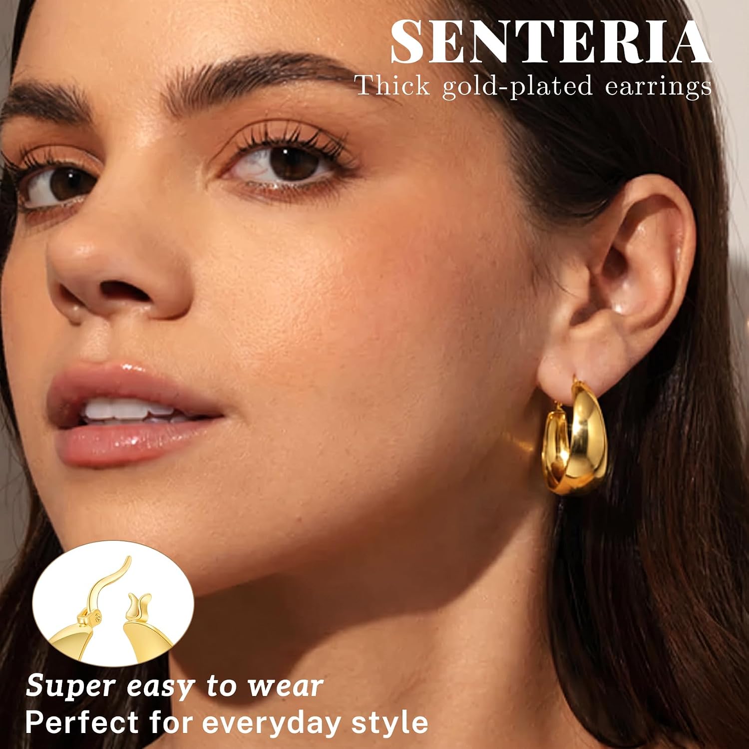 Senteria Earrings 925 Silver Hoop Earrings for Women Large Thick – Bild 2