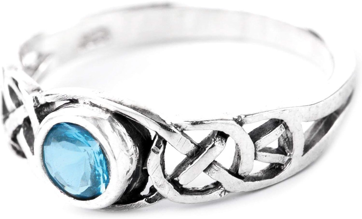 WINDALF TÂMIA Celtic Ring 6mm Blue Topaz Engagement Ring with Cubic Zirconia 925 Sterling Silver – Bild 3