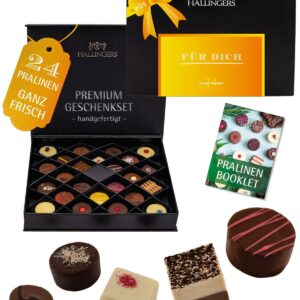 Hallingers Genuss Manufaktur Chocolates Love Gift – Without Alcohol, Handmade from Confectionery Fine Cocoa in High-Quality FirstClass Gift Box „Für Dich“, Gift Idea for Men and Women