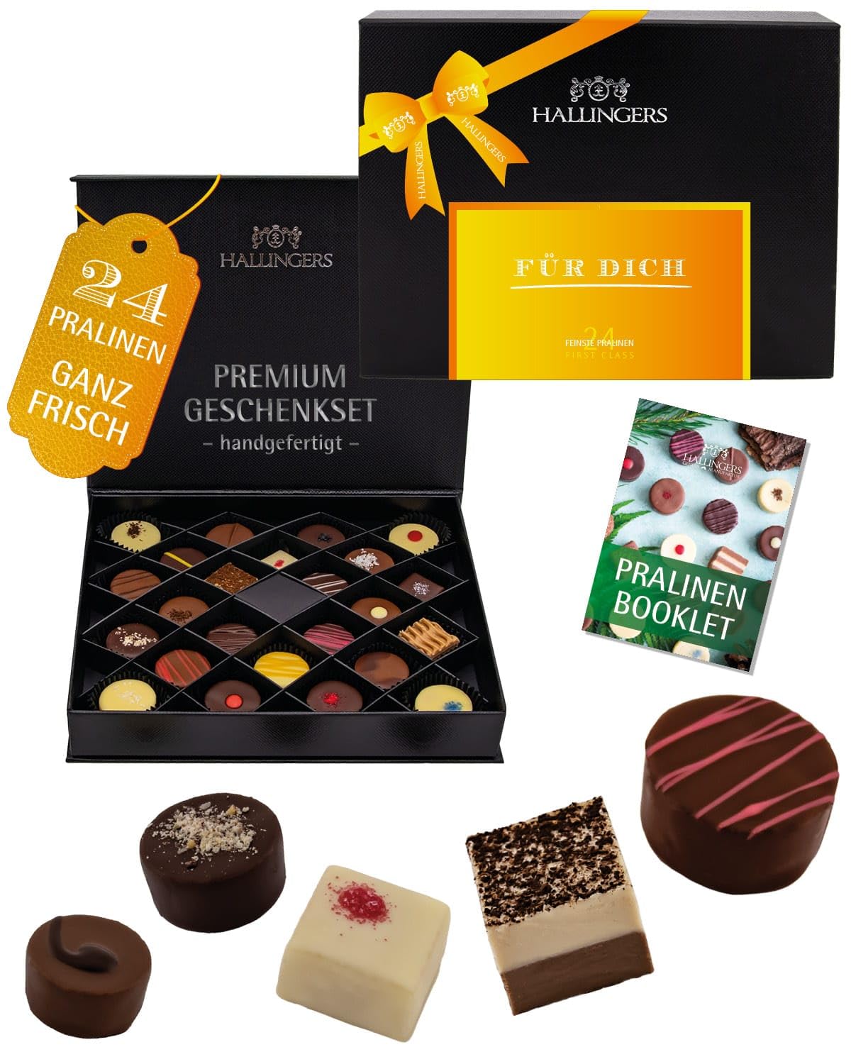 Hallingers Genuss Manufaktur Chocolates Love Gift – Without Alcohol, Handmade from Confectionery Fine Cocoa in High-Quality FirstClass Gift Box "Für Dich", Gift Idea for Men and Women
