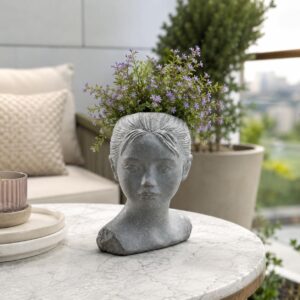 Concrete Plant Head - Planter Face & Bust - Decorative Head Planter for Planting - For Indoor & Outdoor Use - Various Designs & Sizes (Women's Head Large)