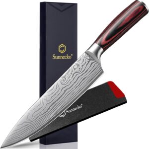 Sunnecko 20 cm Chef’s Knife, Kitchen Knife, Sharp Blade with Pakka Wood