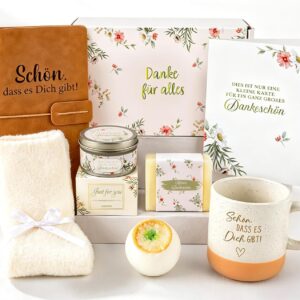 Giftota – Gifts for Women – 7-Piece Wellness Set „Schön dass es dich gibt“ (German Language) Relaxation Gift as a Thank You & Birthday Gift for Mum, Best Friend, Colleague, Teacher, Midwife