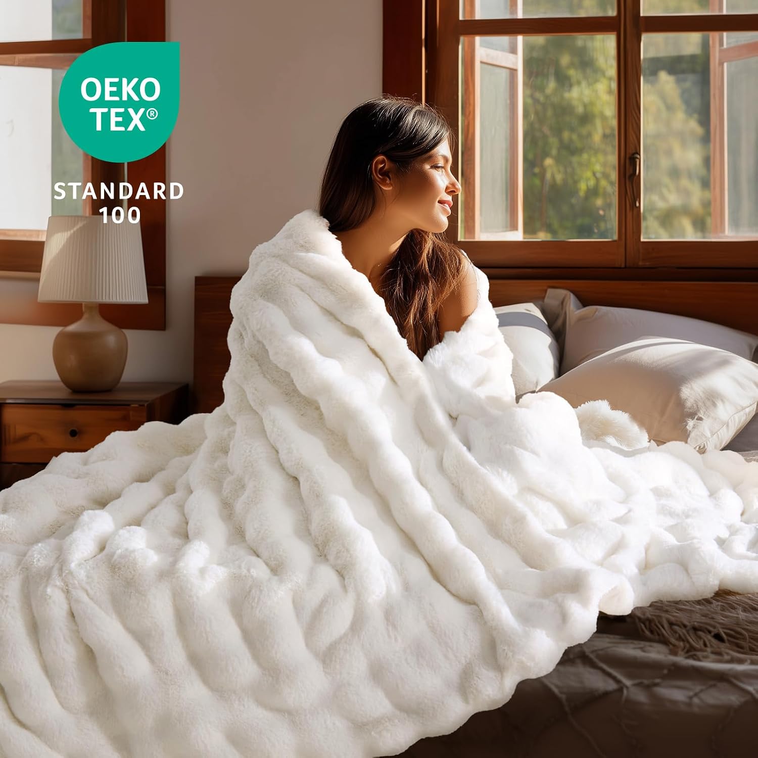 BEDELITE Bubble Faux Fur Cuddly Blanket Fluffy Blanket 150 x 200 cm Cream – Bild 2