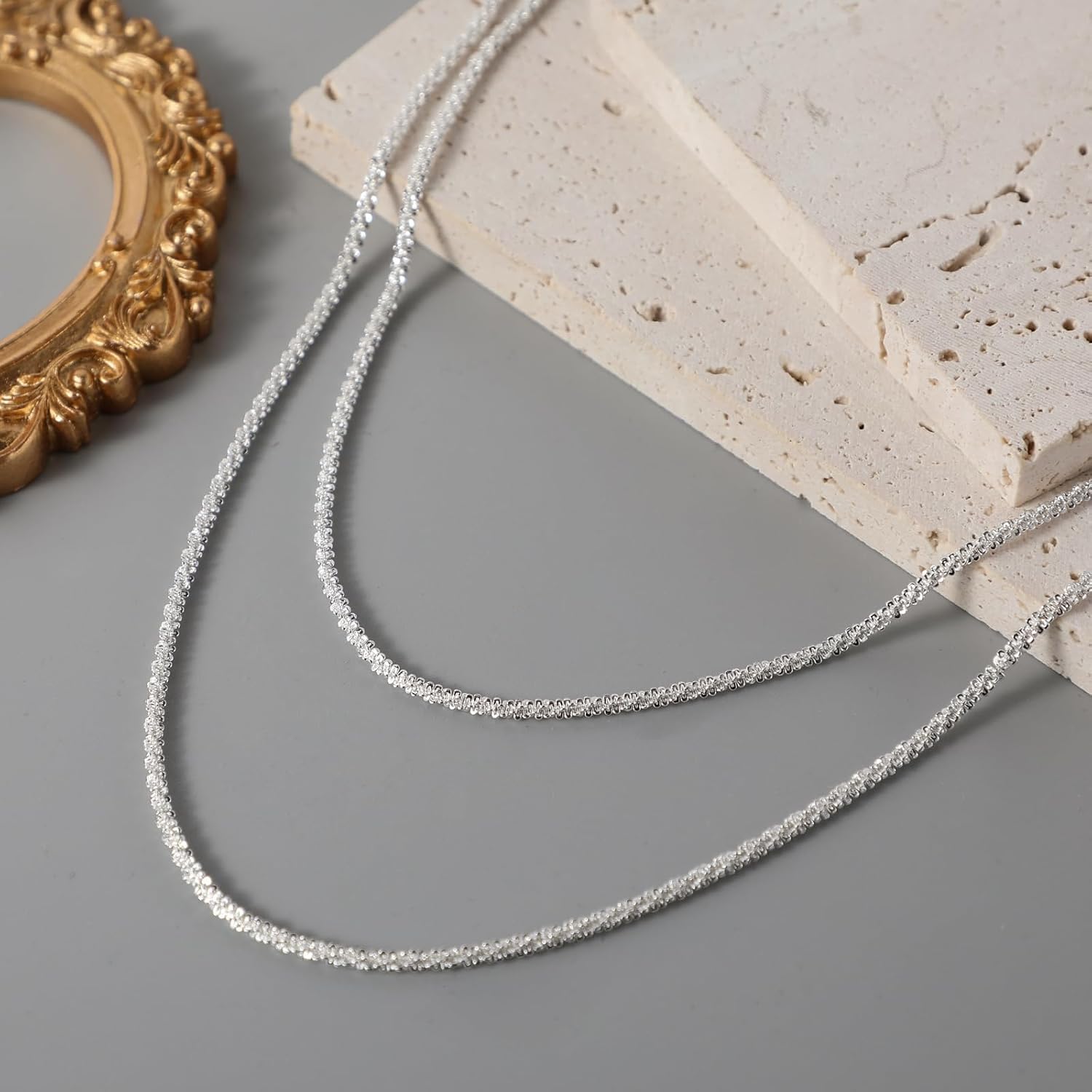 Mesaro Silver Necklaces for Women - 2-Piece Layered Necklaces, Hypoallergenic Sterling Silver Choker, Delicate Jewellery Gift for Birthday & Christmas – Bild 6
