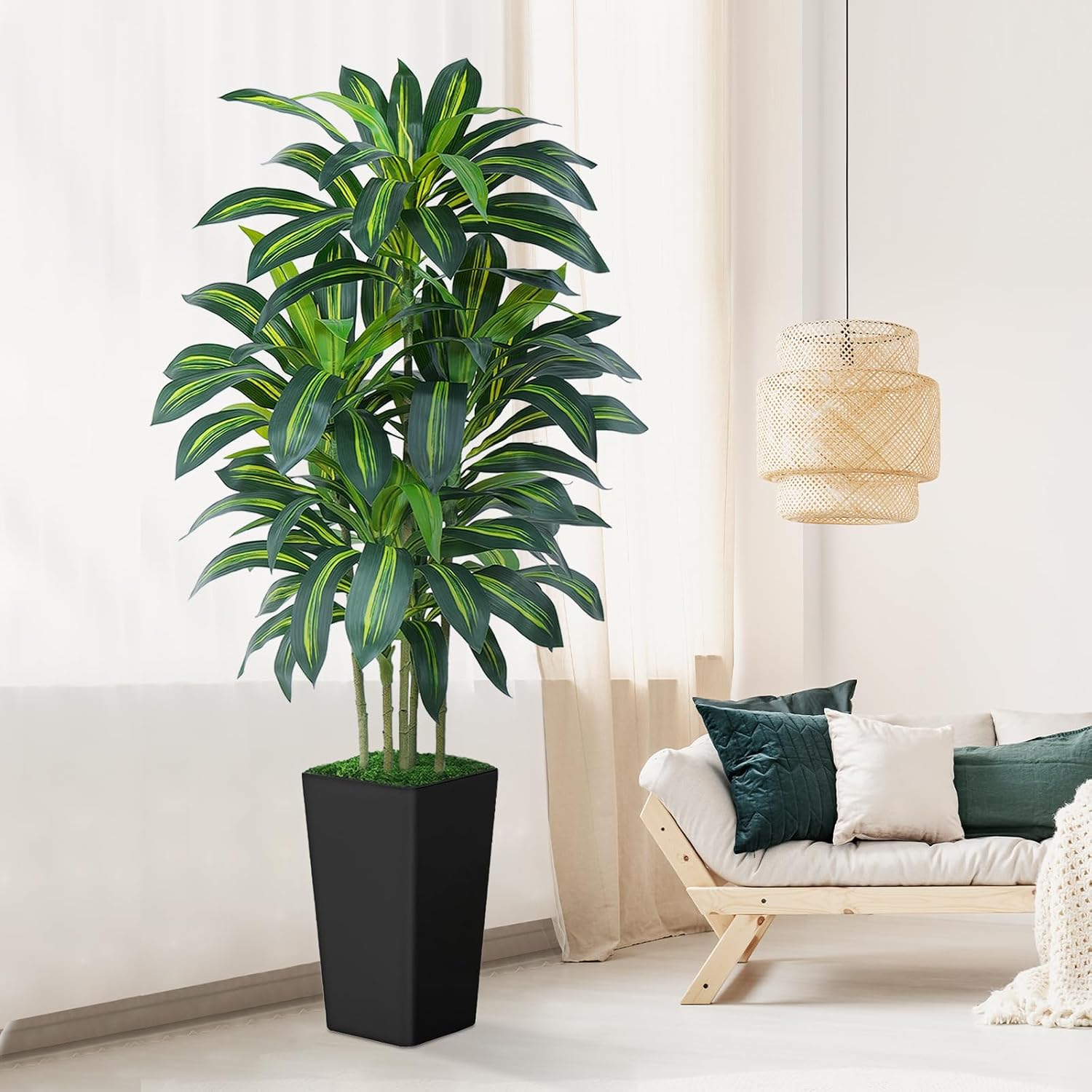 Dracaena Artificial Plant 180 cm with Black Planter, Artificial Palm Tree Large Like Real with 108 Leaves, Artificial Tree for Indoor Decoration, Living Room, Bedroom, Office, Garden, Home – Bild 3