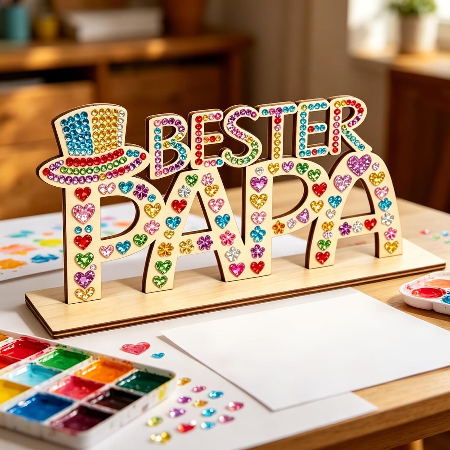 MOAZIFI Best Dad Gifts, Wooden Decoration and Stickers, DIY Dad Gift Birthday, Father's Day Gift, Christmas Gifts, Craft Desktop Decoration for Daughter, Son and Father – Bild 6