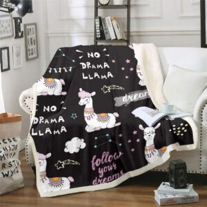 Loussiesd Cute Llama Cuddly Blanket Cartoon Llama Alpaca Blanket 150 x 200 cm Constellation Starry Sky Flannel Fleece Blanket for Sofa Beautiful Animal Theme Couch Blanket