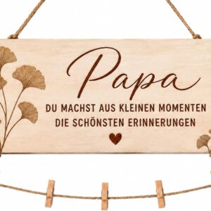 Holz Fotohalter Wanddeko mit Klammern als Papa Geschenk