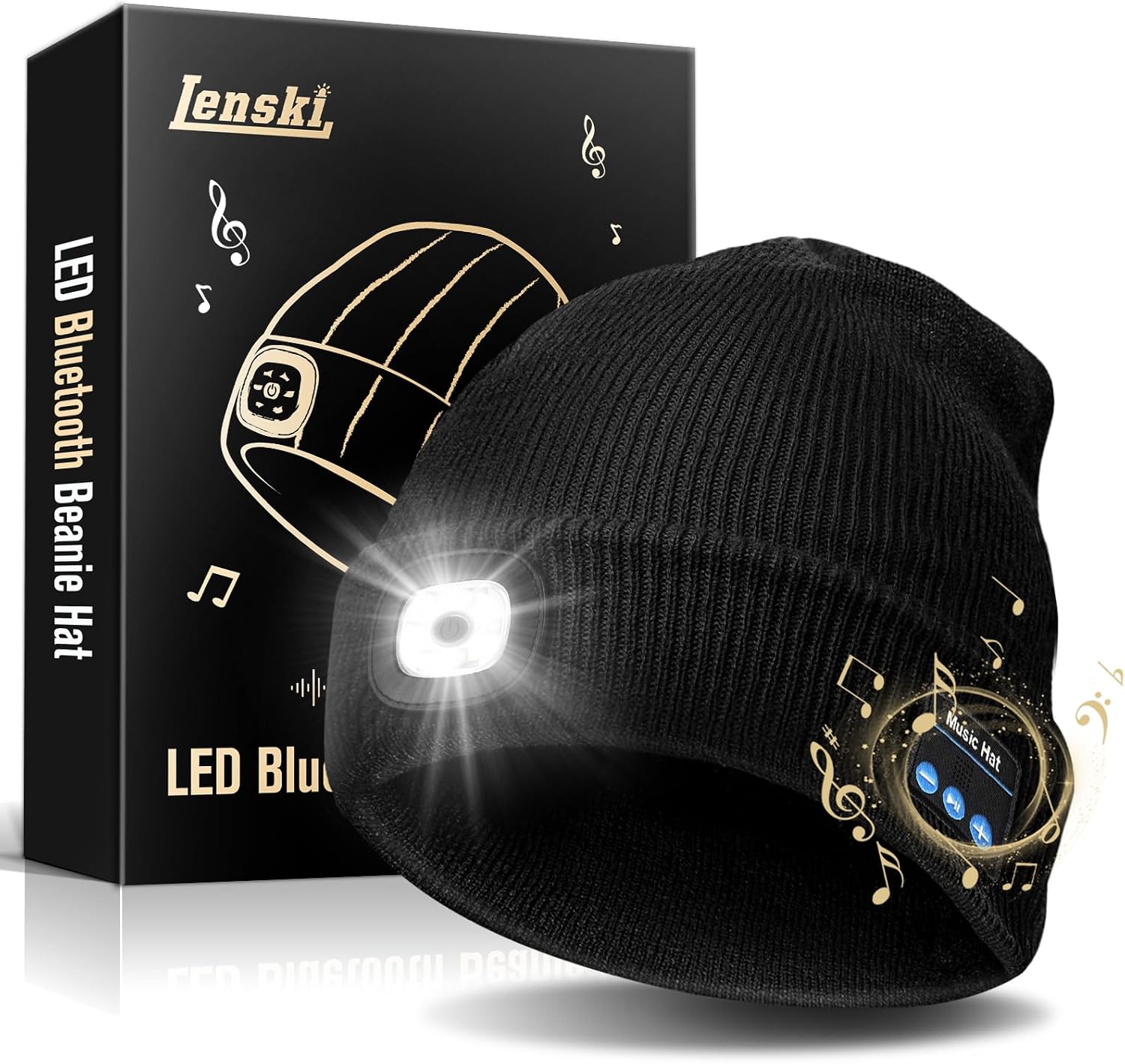 Lenski Gifts for Men Women Bluetooth Beanie Hat with LED Light