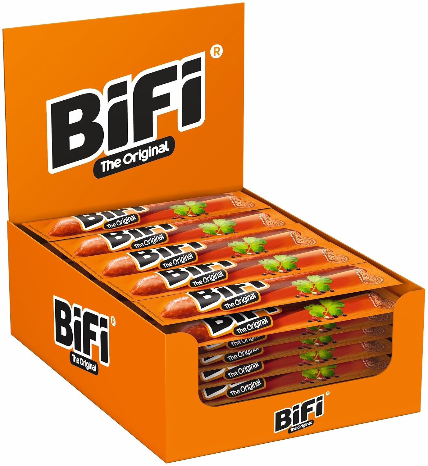 BiFi Original Salami Sticks – Pack of 40 (40 x 20 g) – Sausage Snack To Go – Air Dried Meat & Sausages Package – Salami with Pepper, Coriander and Garlic – Ideal Nibble Box – Sausage Pack