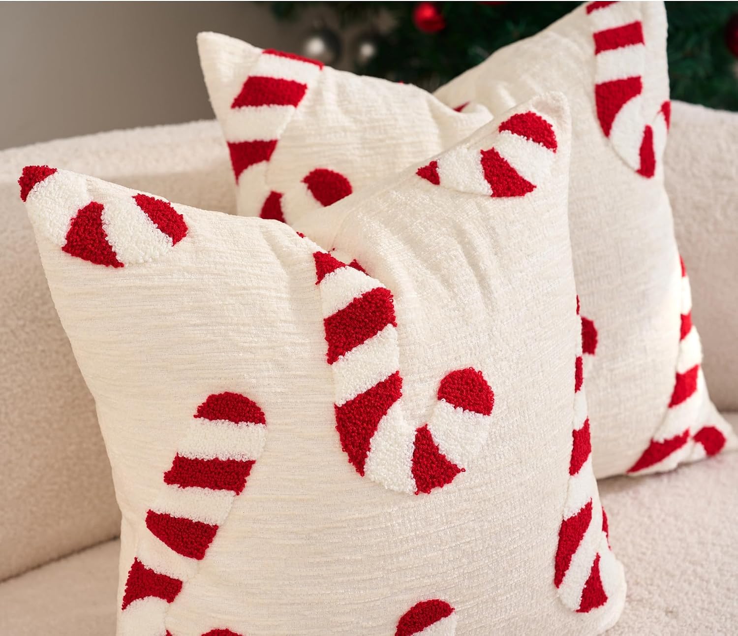 Christmas Cushion Cover 45 x 45 cm, Pack of 2, Christmas Decoration Inner Cushion Covers, Cushion Cover Christmas Decoration (Candy Canes B) – Bild 4