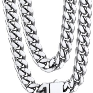 Bandmax Panzerkette Herren Kette Edelstahl Halskette 5/7/9/12MM breit Damen Kubanische Kette Silber/Gold/Schwarz Gliederkette Männer Hip Hop Kette Schmuck Auswählbare Kettenlänge 45-76CM