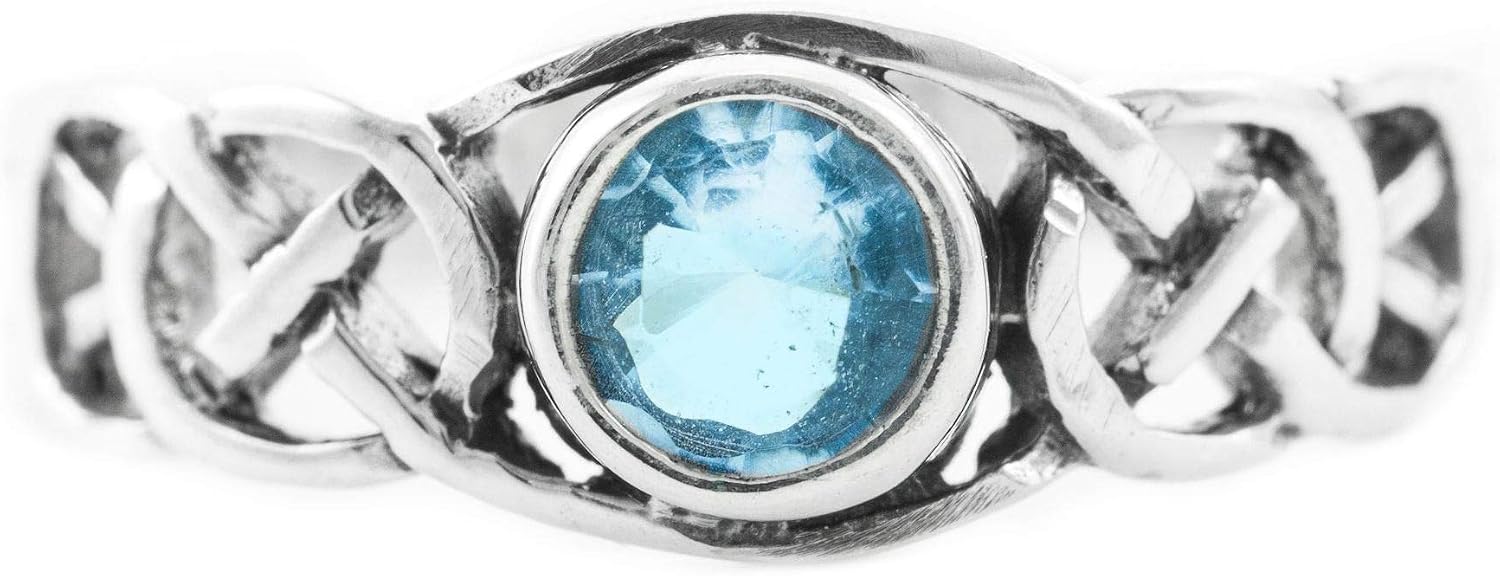 WINDALF TÂMIA Celtic Ring 6mm Blue Topaz Engagement Ring with Cubic Zirconia 925 Sterling Silver – Bild 5