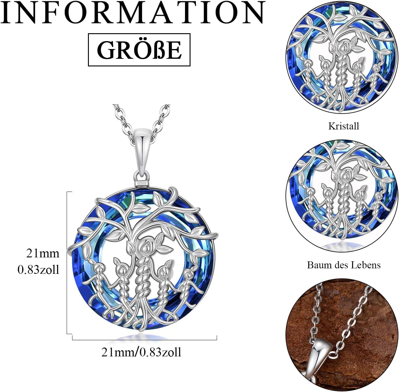 Women's Tree of Life Necklace 925 Sterling Silver Mother Children Daughter Son Tree of Life Family Heart Pendant Jewellery Gifts for Mum Girls – Bild 5