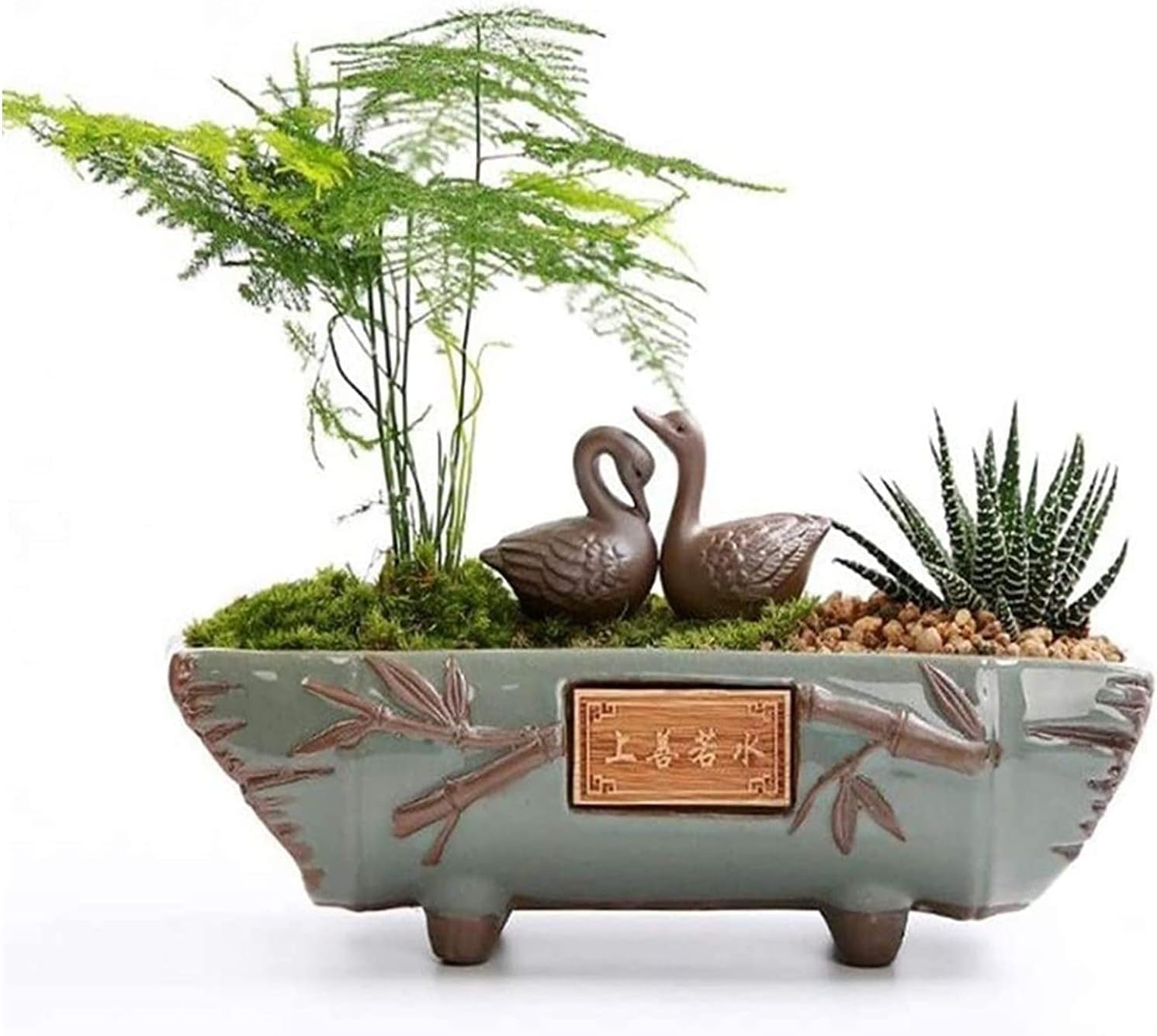 Bonsai Pots - Large Rectangular Creative Ceramic Flower Pot, Vintage Stone Design for Green Plants, Great for Meaty Plants, Chinese Style – Bild 3