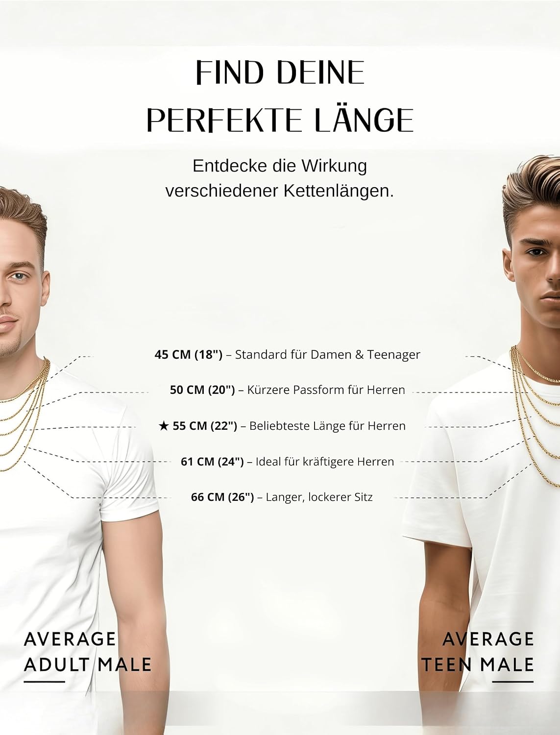 Cheria Men's 3/5 mm Silver Chain & 14k Gold Chain, Curb Chain & Figaro Chain, Men's Necklace Chain 50/55/60 cm – Bild 6