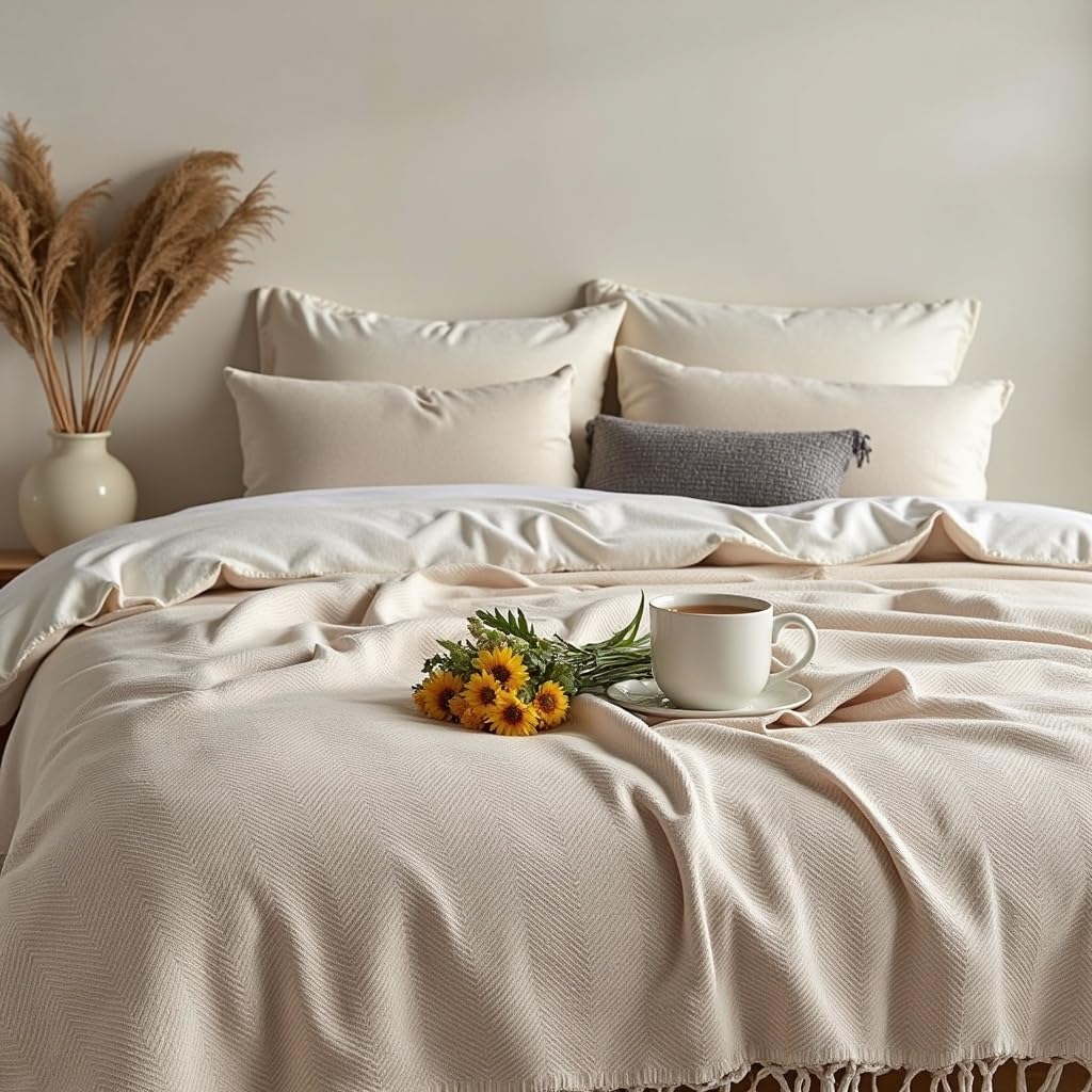 BOHORIA® Premium Bedspread XXL Tulum | 100% Cotton | Oeko-Tex® | Bed Throw Reversible Blanket Sofa Blanket with Pattern | Extra Large 200 x 230 cm (200 x 230 cm, Sepia) – Bild 2