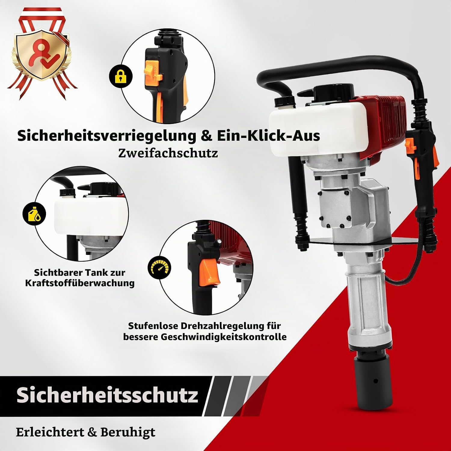 52CC 2-Stroke Petrol Stake Drive, 1900 W 45J Aluminium Portable Single Cylinder Professional Post Driver Hand Ram Fence Post Ram Earth Hole Drill with 55 mm 70 mm Sleeve for Fence Construction – Bild 7