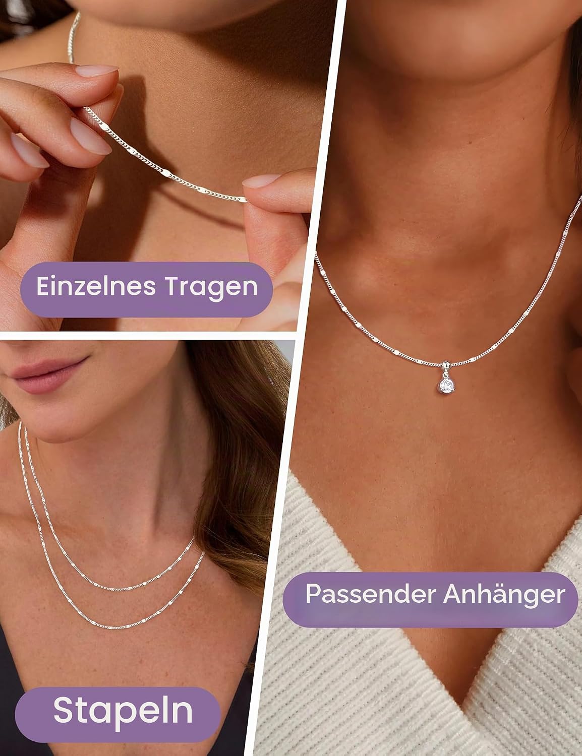 CASSIECA Women's 925 Silver Chain Without Pendant Sterling Silver 18K Gold Necklace Chain Choker Plate Thin Robust Waterproof Women's Jewellery 41-61 cm – Bild 3