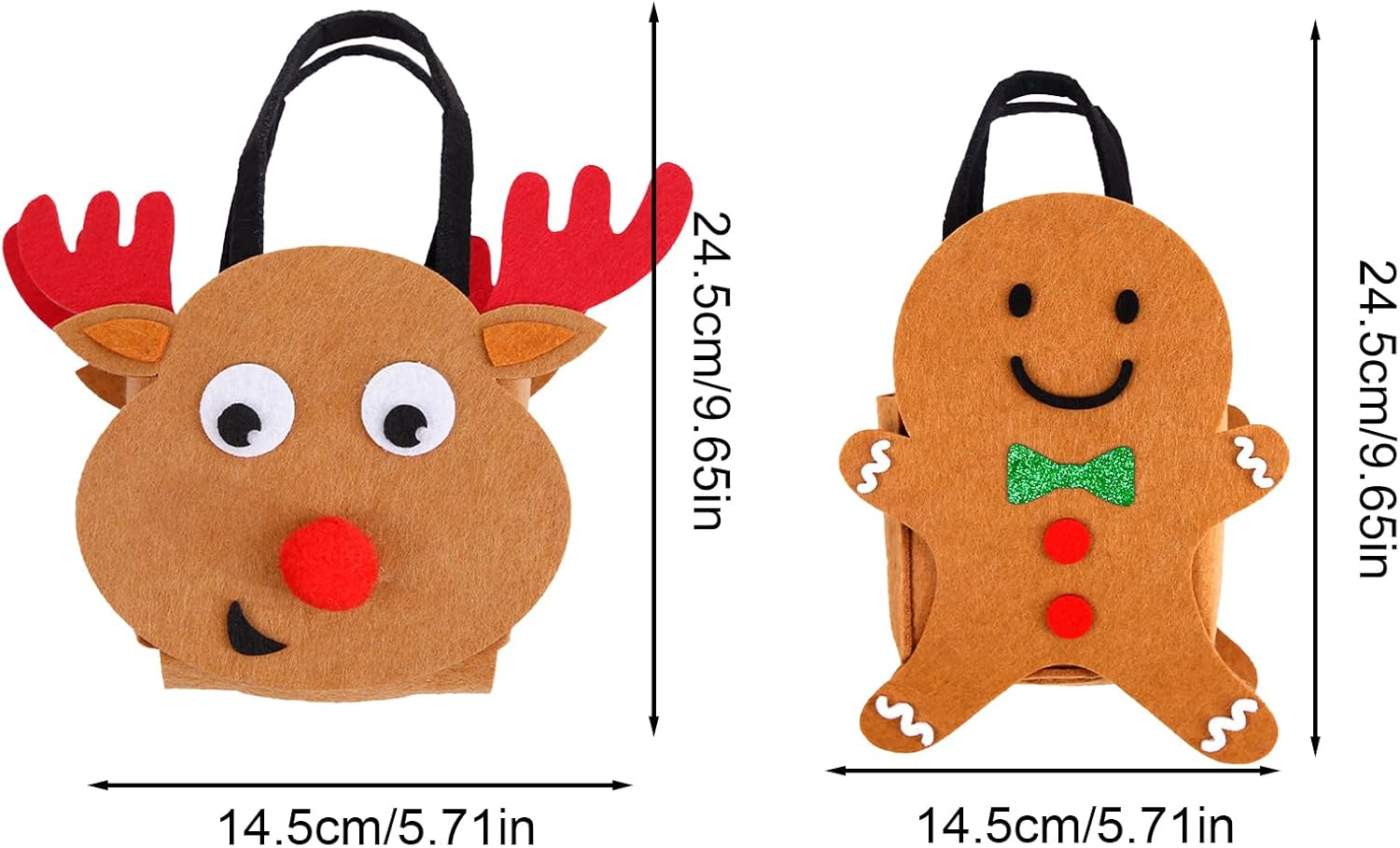 Zegaqae Christmas Candy Bags, Pack of 2 Festive Felt Storage Bags - Felt Treat Bags with Carry Handles | For Family and Friends, Neighbours, Colleagues and Children – Bild 5