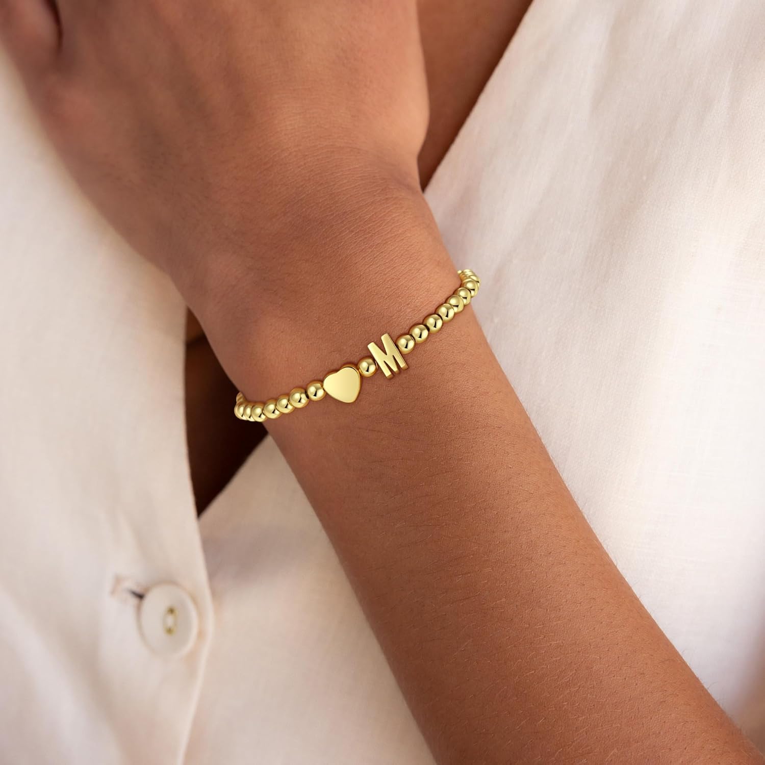 SLOONG Christmas Gifts for Women Girls Children 18K Gold/Silver Gold-Plated Heart Bracelet with Letters Monogram Bracelets Personalised Bracelet Jewellery Gifts for Women Girls Girlfriend – Bild 3