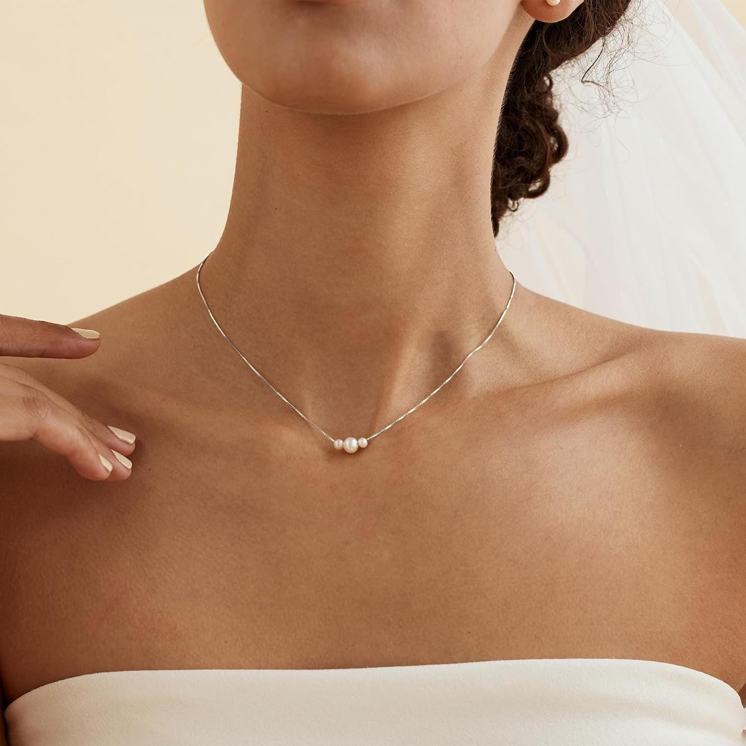Women's Pearl Necklace, Waterproof 18 K Gold/Silver Gold-Plated Pearl Necklace and Pearl Earrings Set with Pearl Bracelet, Adjustable Bridal Jewellery, Gold Necklace for Women, Ladies Jewellery – Bild 2