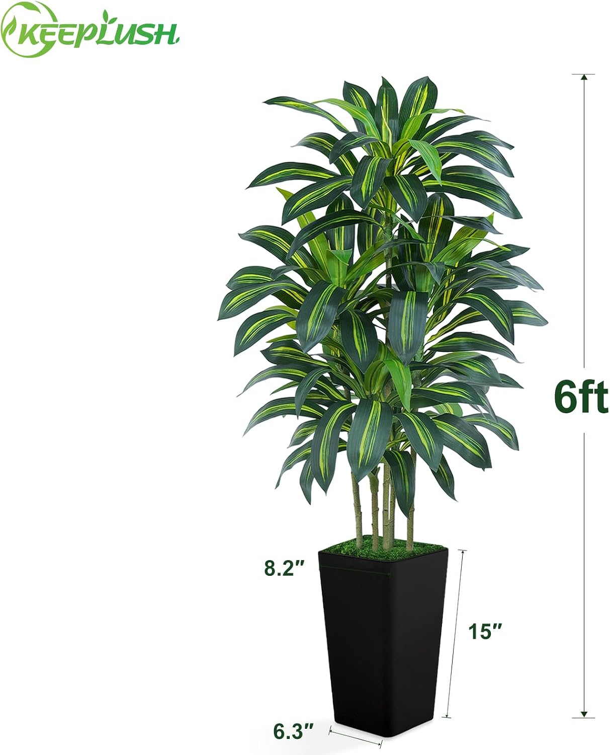 Dracaena Artificial Plant 180 cm with Black Planter, Artificial Palm Tree Large Like Real with 108 Leaves, Artificial Tree for Indoor Decoration, Living Room, Bedroom, Office, Garden, Home – Bild 7