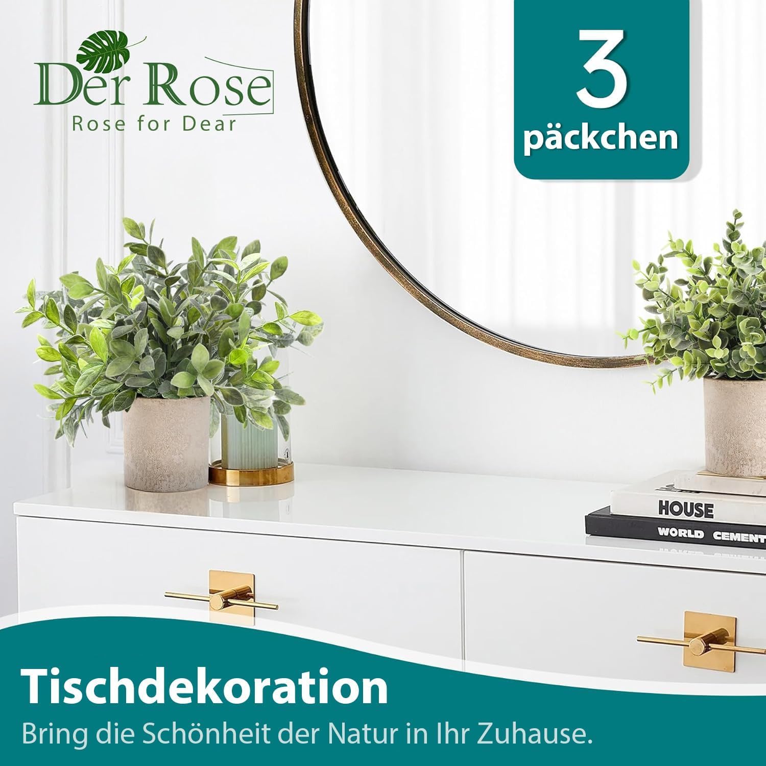 Der Rose Pack of 3 Artificial Plants Like Real Eucalyptus Plants Fake Plants for Decoration Living Room Bedroom Room Wall Decoration Bathroom Decoration (Grey) – Bild 4