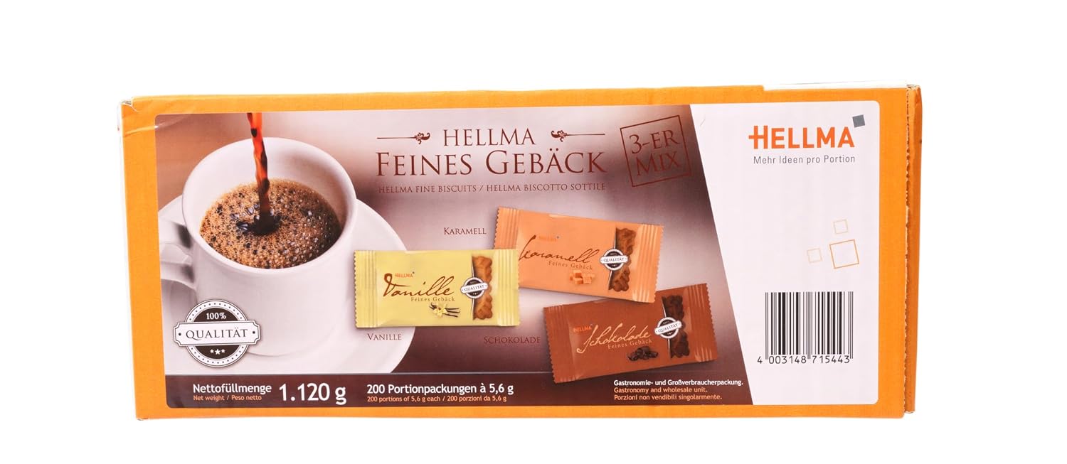 HELLMA Fine Pastry Mix – Pack of 200 Biscuits, Individually Wrapped – 3 Varieties – Storage Box – for Hotel, Cafe and Catering – Bild 2
