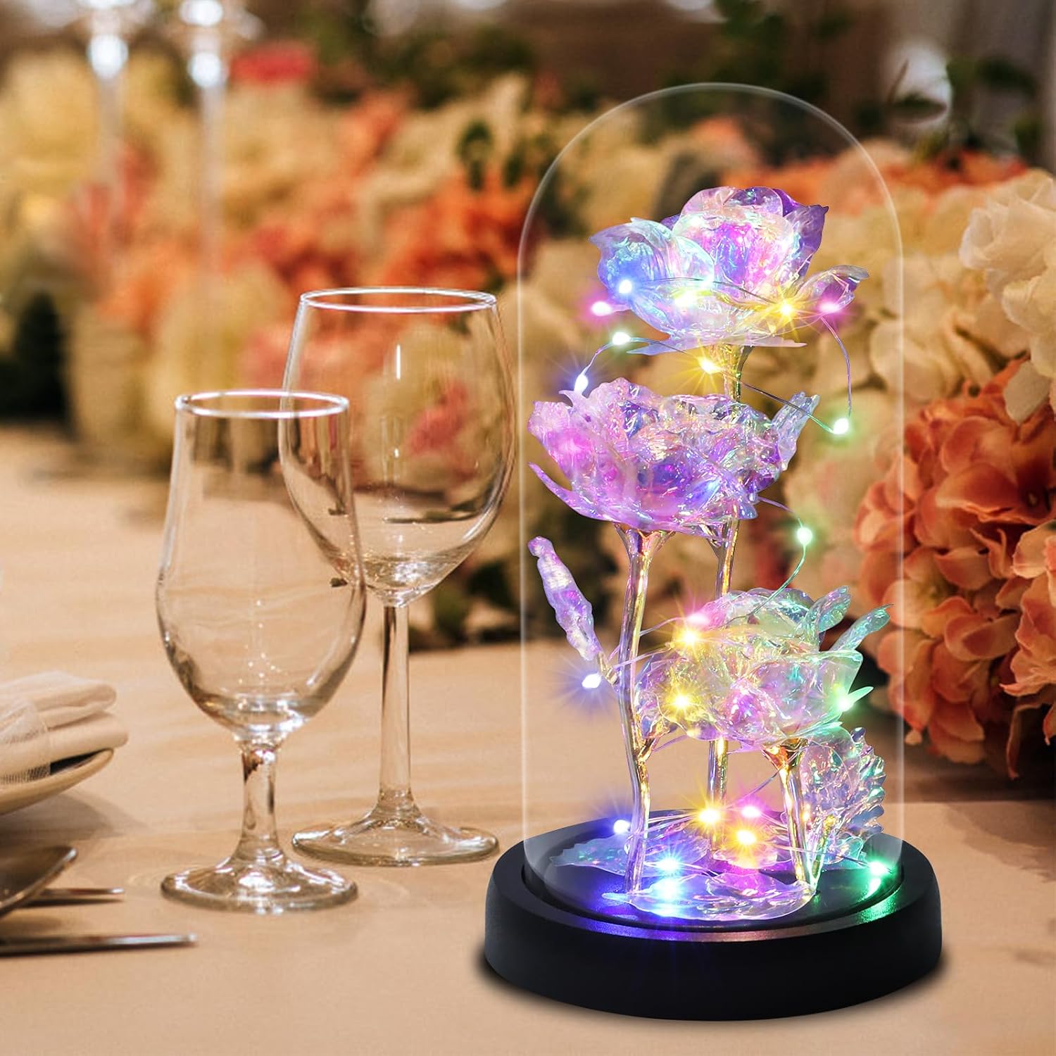 Touloube Gifts for Women, Infinity Roses in Glass with Light, Beauty and the Beast Rose Galaxy Rose Flower Gift, Beautiful Gifts for Mum, Grandma, Women, Birthday – Bild 3