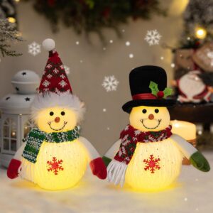 Christmas Decoration Snowman Figures with LED Light, Pack of 2 Christmas Snowman Figures Christmas Table Decoration Battery Operated Christmas Decoration Figure for Christmas Decoration Indoor Fireplace Office Room