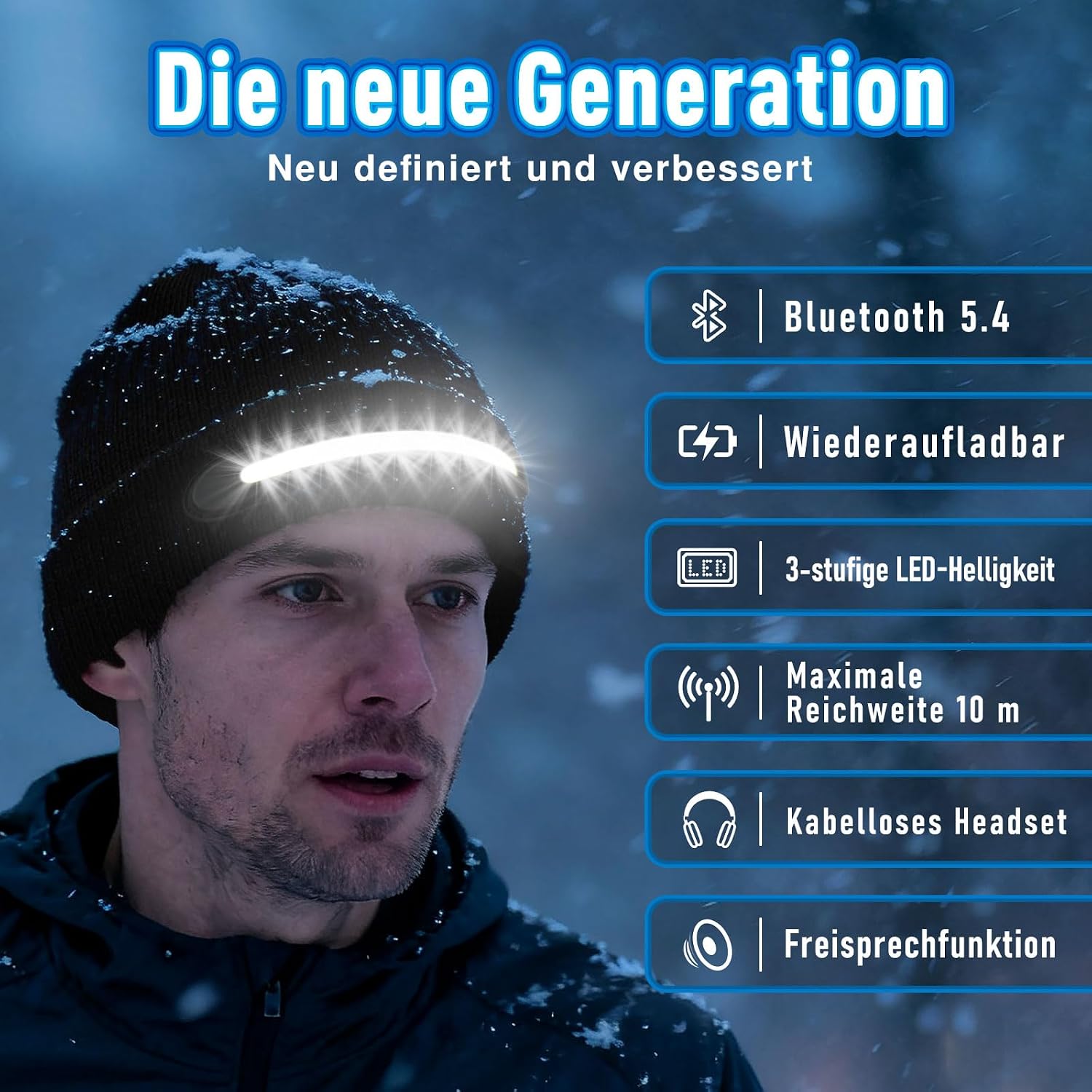 ZOOI LED Bluetooth Beanie Hat with Light, Gifts for Men Christmas – Bild 3