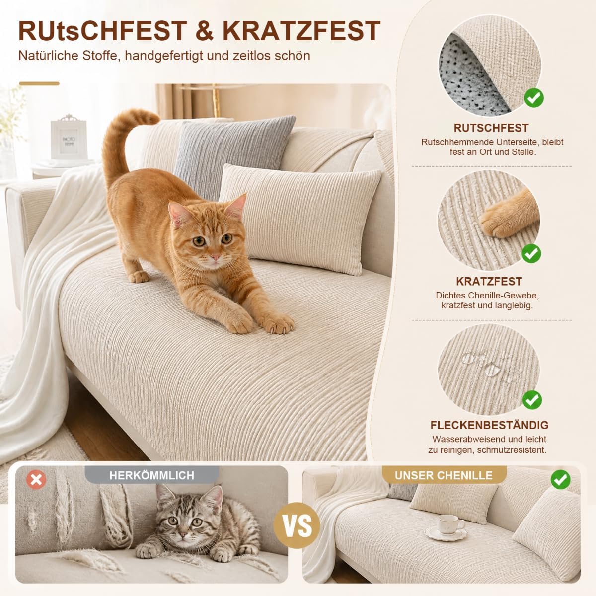 Sofa Blanket, Sofa Covers for Seat, Sofa Protector Non-Slip, Sofa Cover, Chenille Sofa Cover L Shape, Sofa Throw Blanket, Couch Cover, Couch Blanket, Green, 70 x 180 cm – Bild 4