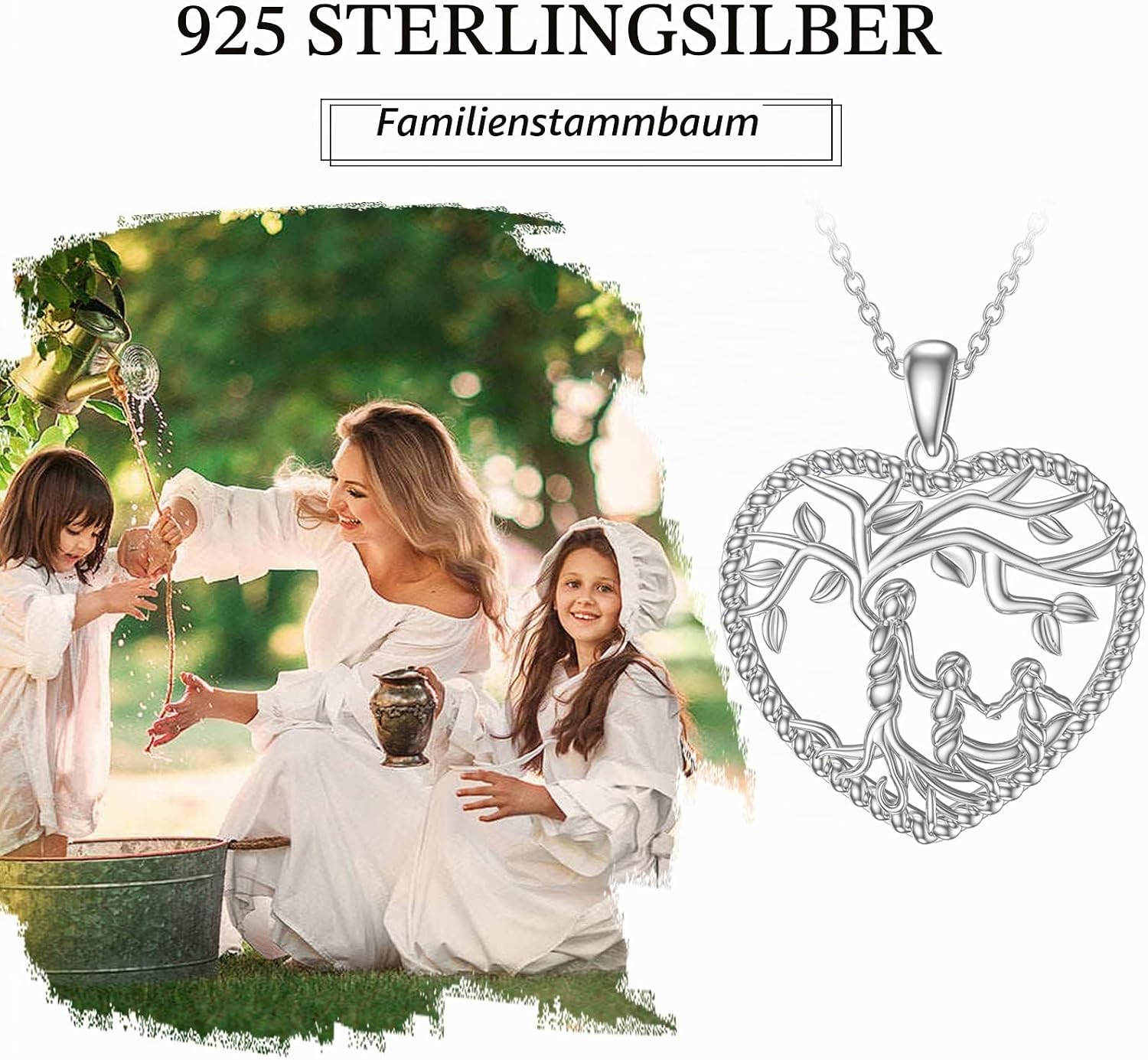 Women's Tree of Life Necklace 925 Sterling Silver Mother Children Daughter Son Tree of Life Family Heart Pendant Jewellery Gifts for Mum Girls – Bild 6
