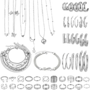 46 Piece Jewellery Sets for Women, Jewellery Silver, Fashion Jewellery, Jewellery Set Silver, Jewellery Set Women, Fashion Jewellery Set, Fashion Jewellery Set, Gold for Gifts, Birthday