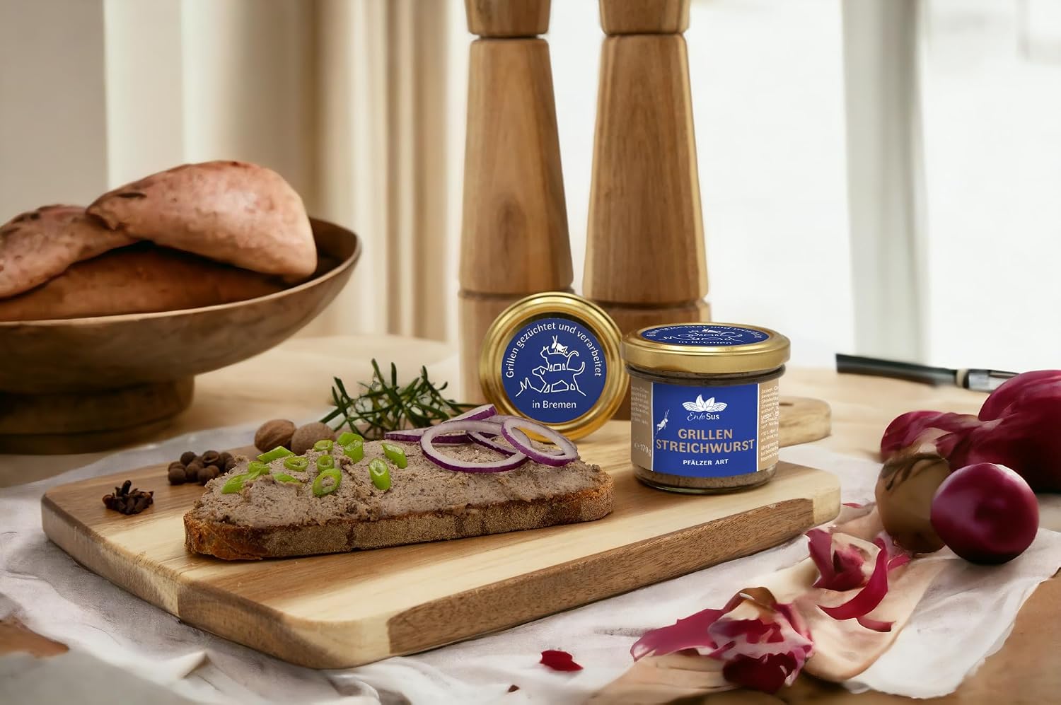 EntoSus Bread Spread, Spread Sausage, Spread Cream, Sustainable, Locally Grown Crickets from Germany as a Meat Alternative Edible Insects (1 x 90 g, Pfälzer Art) – Bild 2