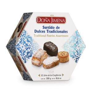 Doña Jimena Christmas Gift Basket, Assortment of Traditional Sweets, Chocolate Polvorones, Mini Lard Pastries and Puff Pastry Pastries, For the Whole Family, Almonds, 300 g