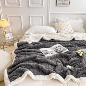WONGS BEDDING Cuddly Blanket, 150 x 200 cm, Fluffy Sherpa Blanket, Sofa Throw, Fleece Blanket, Thick Sofa Blanket, Double Face, Extra Warm and Soft Couch Blanket, Grey Blankets