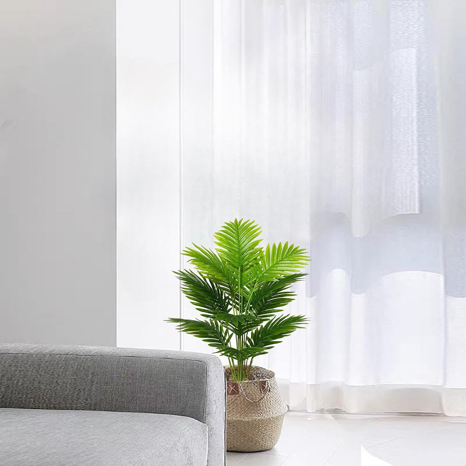 Artificial Plants in Pot, Large Artificial Plant, Plastic Palm Tree Like Real with Plastic Flower Pot, Fake Plant Decor for Living Room, Balcony, Bedroom, Office, Indoor (80 cm, Green Palm) – Bild 4