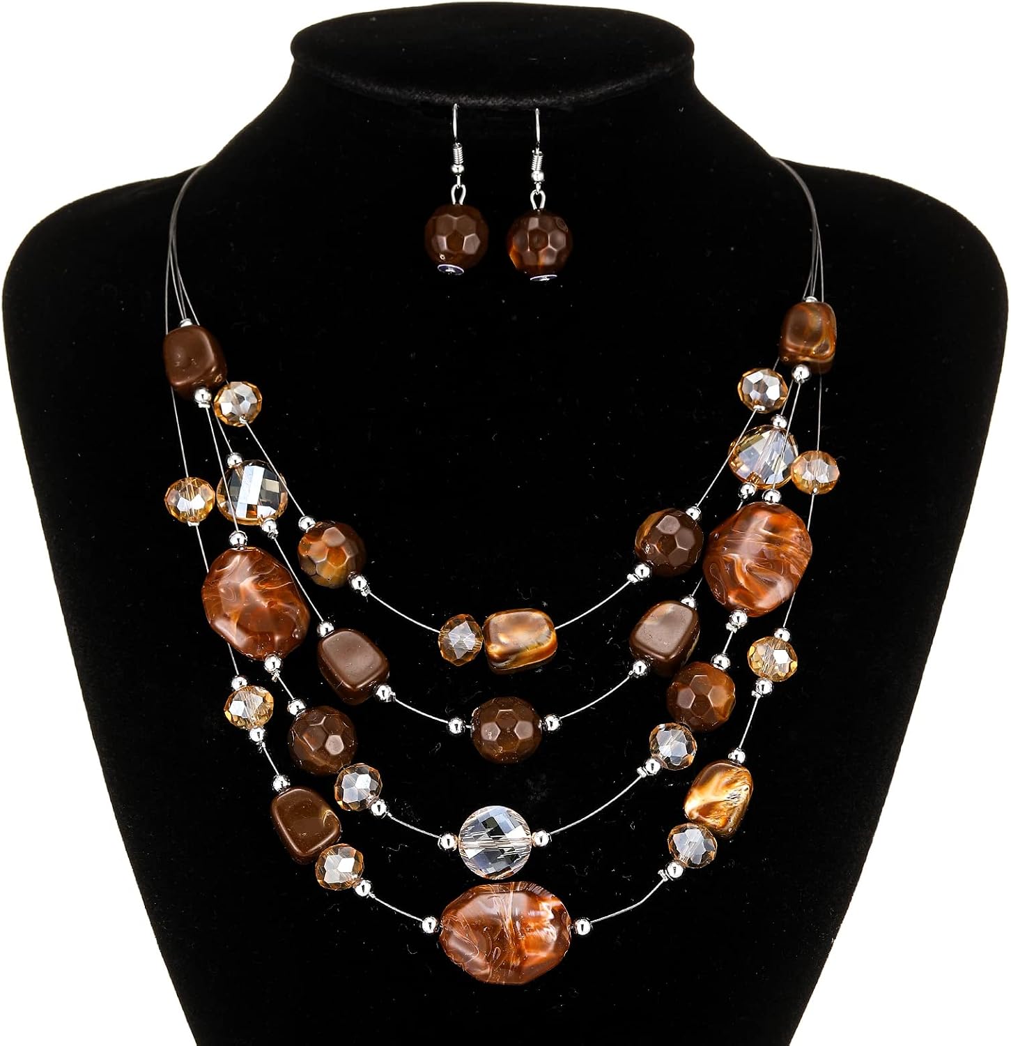 FULU AUTUMN Boho Multilayer Pearl Necklace Women's Pearl Statement Necklace and Earrings Set Fashion Jewellery for Mothers Wife Grandma Fashion Gifts – Bild 4