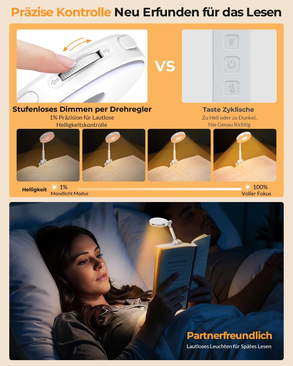 Reading Lamp Book Clamp Bed Book Lamp Rechargeable Reading Light – Bild 3