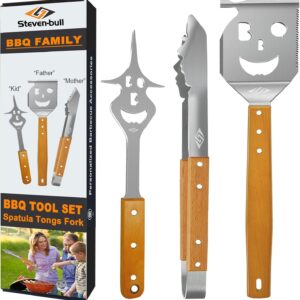 STEVEN BULL Grillbesteck-Set 3-TLG. Lustige Grillgeschenke für Männer/Papa