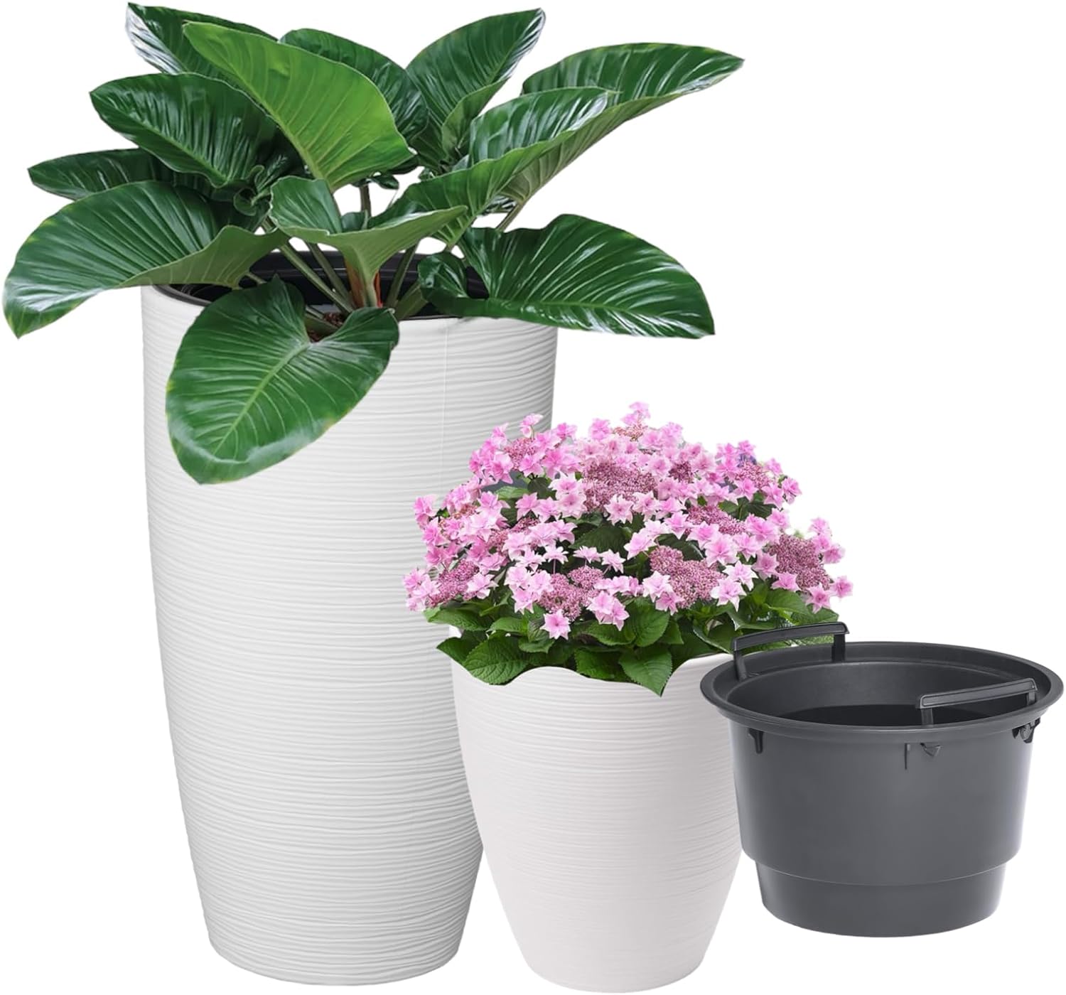 Meltom Flower Pot Large Round Height 42 cm Diameter 39 cm White 3D Wave with Insert Decoration – Bild 4
